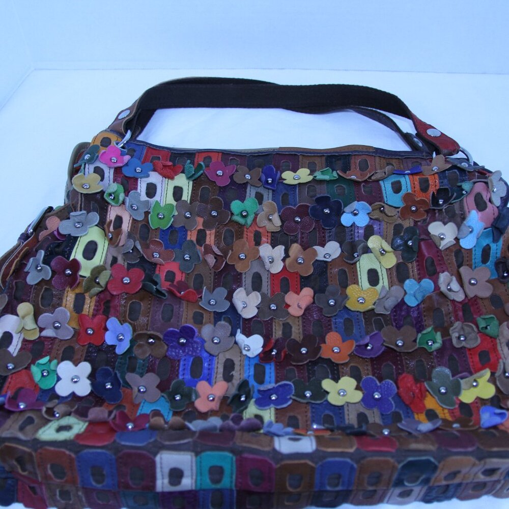 Leather flower boho flowerette slouchy purse bag festival - Picture 4 of 16